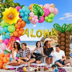 Tropical Balloon Arch Garland Kit, 178Pcs Hawaiian Luau Party Decorations, Gr…