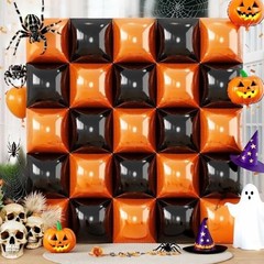Black Orange Square Foil Balloons, 25PCS Double Sided Metallic Orange and Black