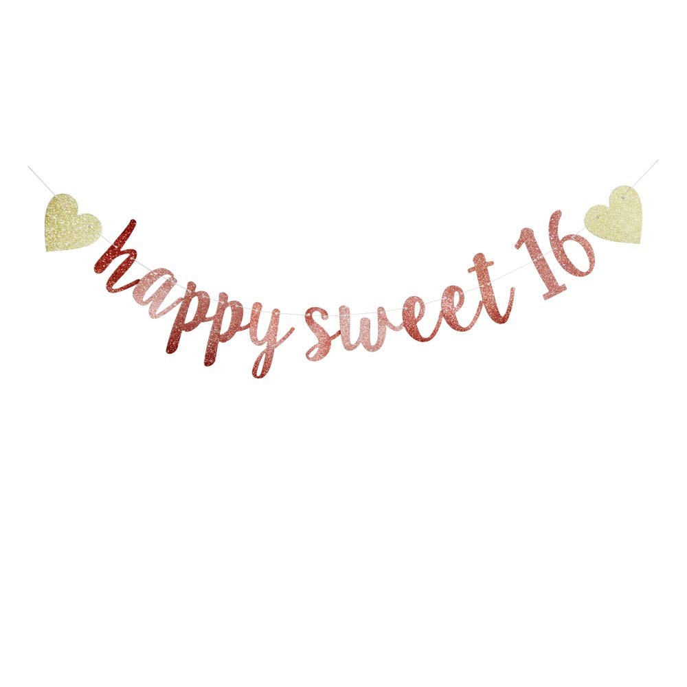 Happy Sweet 16 Banner, 16th Birthday Party Sign, 15 Piece Set, Pink