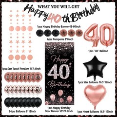 Complete Rose Gold 40th Birthday Decor Set – Balloons, Backdrop & Star Streamers