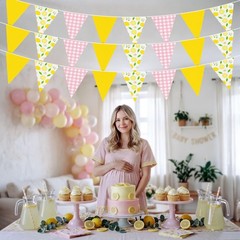 6PCS Lemon Party Decorations Pennant Banners Pink and Yellow Triangle Flags G…