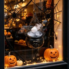 Halloween Witch Cauldron Handbag Glowing Ribbon Light Portable Party Decor