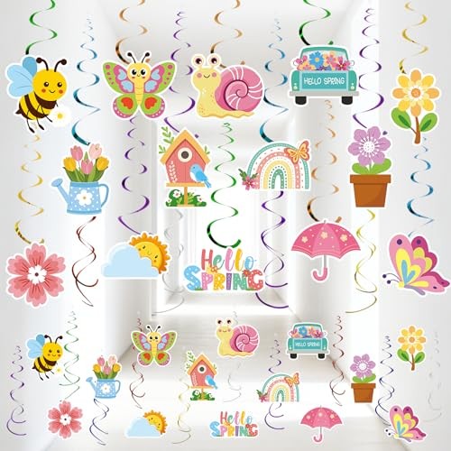 52 Pcs Spring Hanging Swirls Set Spring Party Decorations Large Multi-colored