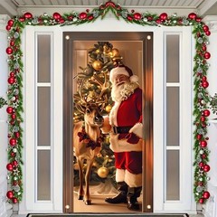 Christmas Door Cover Santa Claus with Reindeer Tree 71×35 Inch Holiday Front …