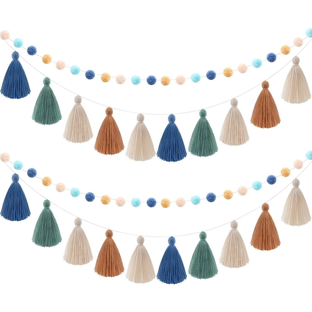 4 Pcs Pom Pom Tassel Garland Felt Pompom Banner Tassel Garland for Hanging De…