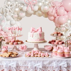 Pink Bow Balloons Arch Garland Kit,199Pcs Pink and White Balloon Arch Kit wit…
