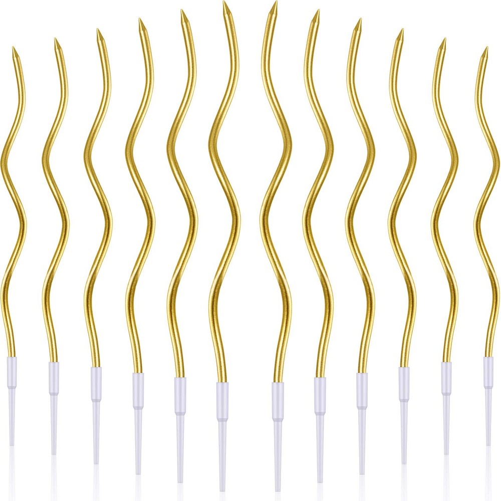 BBTO 12 Pcs Twisted Birthday Candles Spiral Metallic Cupcake 1 8 inch, Gold