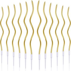 BBTO 12 Pcs Twisted Birthday Candles Spiral Metallic Cupcake 1 8 inch, Gold