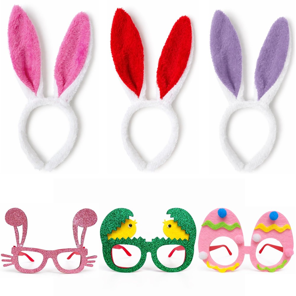 Easter Headbands and Glasses Set, 6PCS Bunny Ear Headbands & Funny Easter Gla…