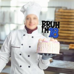 1 PCS Bruh Im 18 Cake Topper Glitter Happy 18th Birthday Pick Blue Decor