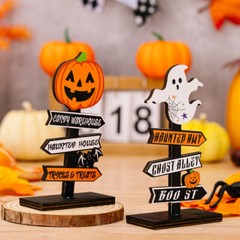 2PCS Halloween Ghost Pumpkin Decoration Table Centerpiece Wood Sign Table Decor