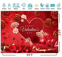 8x6ft Valentine’s Day Backdrop Beautiful Blossom Love Heart Valentine’s Day P…