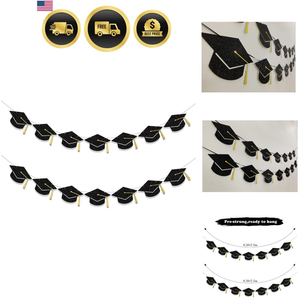 Graduation Decorations Class of 2026 Party Supplies Banner Caps Gold Black