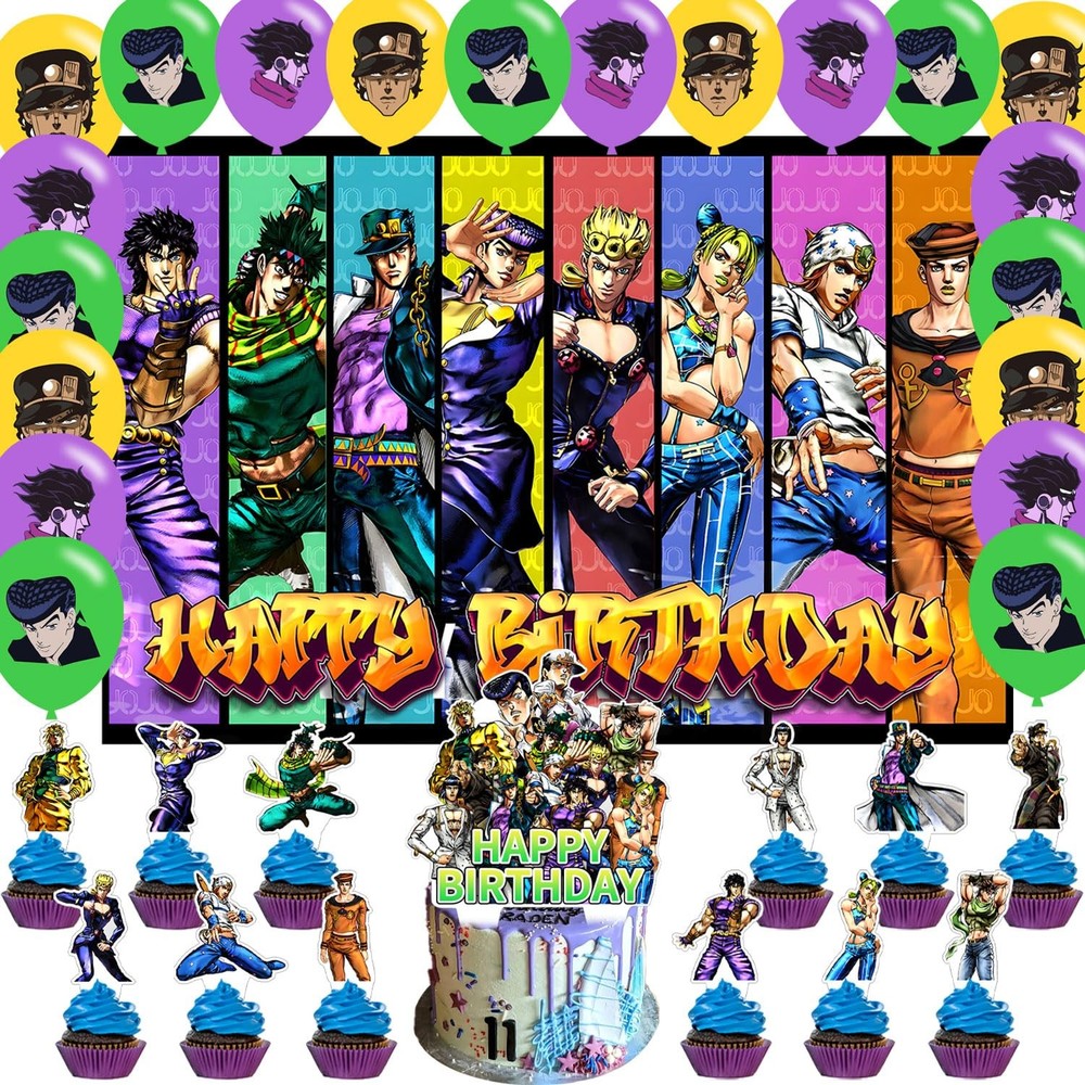 JOJO Birthday Party Decoration, Include Anime Backdrop 5 x 3 FT, Latex Balloo…