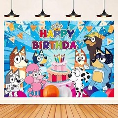 Blue Sheepdog Happy Birthday Backdrop,for Kids Birthday Party Decoration 5×3.2ft