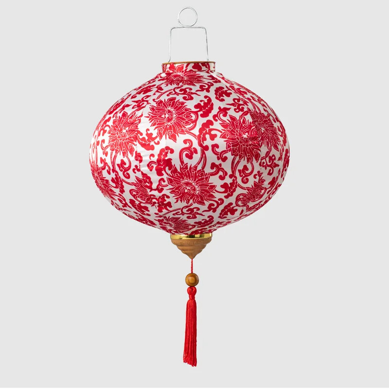 Chinese Floral Hanging Lantern Cloth Round Lantern Outdoor Party Mall Decor