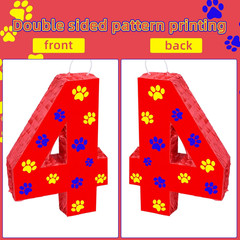 Dog Paw 4Th Birthday Decorations, Dog Paw Printing Number 4 Piñata with Blindfol