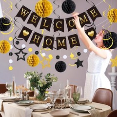 Welcome Home Decorations Banner with Glitter Stars Hanging Black