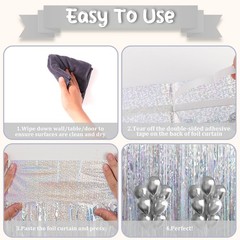 2 Pack Laser Silver Tinsel Foil Fringe Curtains, Metallic Party Streamers