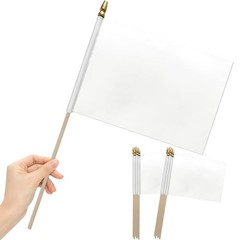 12Pcs 8×12 Inch Solid Flags Small Blank Sublimation Flags on Wood Stick White