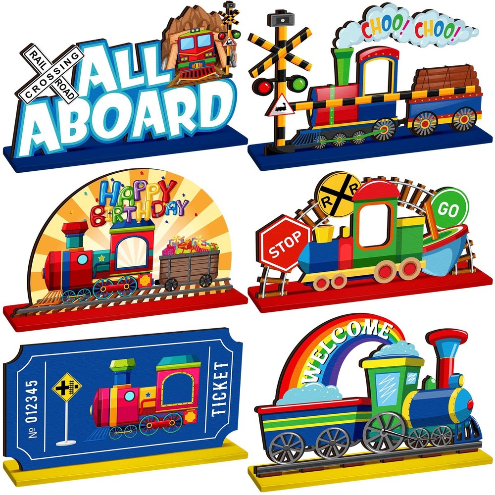 6 PCS Railroad Train Crossing Theme Centerpieces Party Decorations Birthday