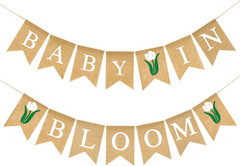 Baby in Bloom Burlap Banner – Rustic Neutral Baby Shower Decoration (Rose)