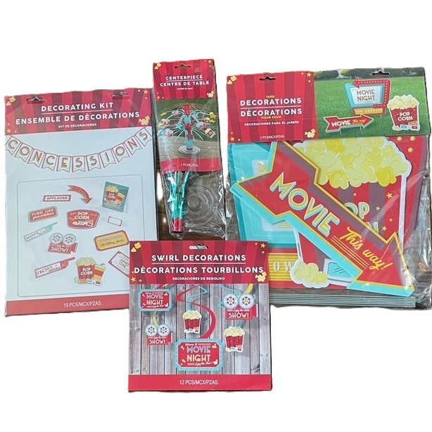 Movie Night Theme Party Decorations Bundle Banner, Swirl & Table Deco, Signs New