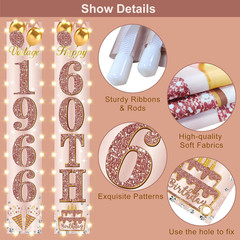 60Th Birthday Party Banner Lighted Decorations for Women-Pink Rose Gold Vintage