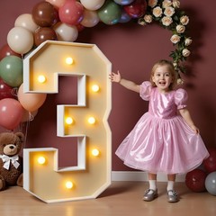 3FT Light Up Number 3 Marquee Birthday Anniversary Decor PreCut Foam Board