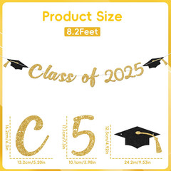 Class of 2025 Banner Gold Glitter Grad Decorations 2025 for Fireplace Wall Photo