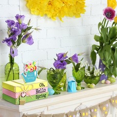 4 Pieces Hello Spring Centerpieces Spring Table Decor Tiered Tray Mini Wood B…