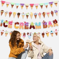 NO-DIY Ice Cream Bar Banner Garland Ice Cream Party Decorations Summer Sweet …