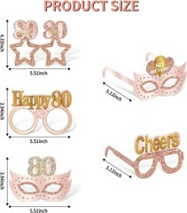 24PCS 80th Birthday Eyeglasses Decorations for Women, Pink Rose Gold Happy 80…