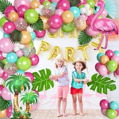 132Pcs Tropical Flamingo Balloons Garland Kit, Flamingo Foil Balloons Green P…