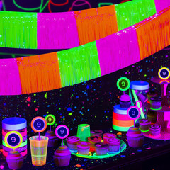 Glow in the Dark Party Supplies, 4 Pack Foil Fringe Garland 9.8 Ft Tinsel Banner