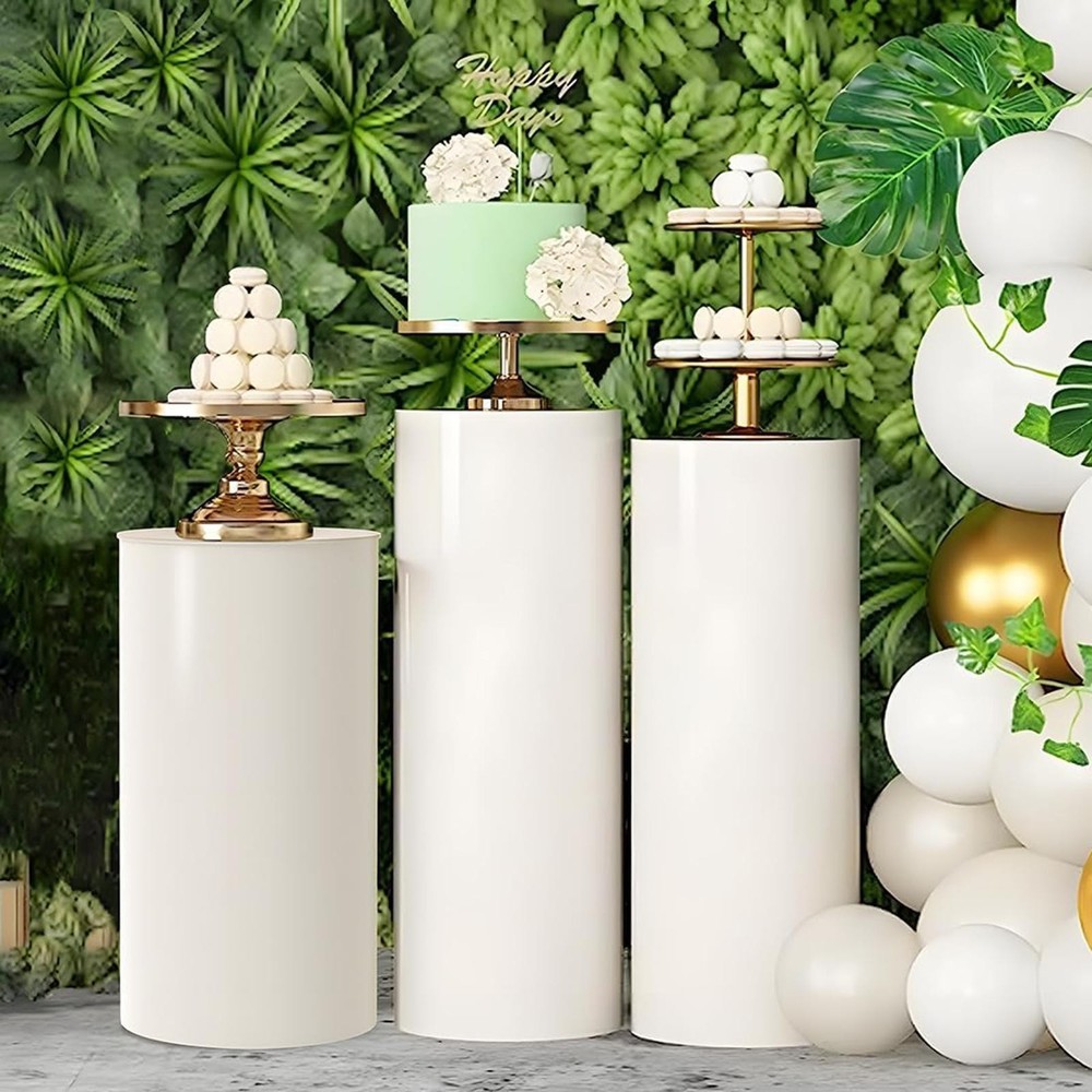 3x Cylinder Plinth Pillars Dessert Pedestals Cake Stand Multipurpose Banquet