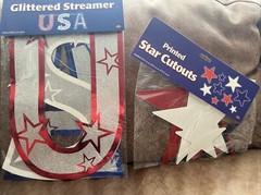 10 USA STARS AND STRIPES GLITTERED STREAMER 4th July Decorations Patriotic