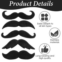 8 Pcs Self-Adhesive Realistic Fake Mustaches, 5 Styles Novelty Fake Moustache…