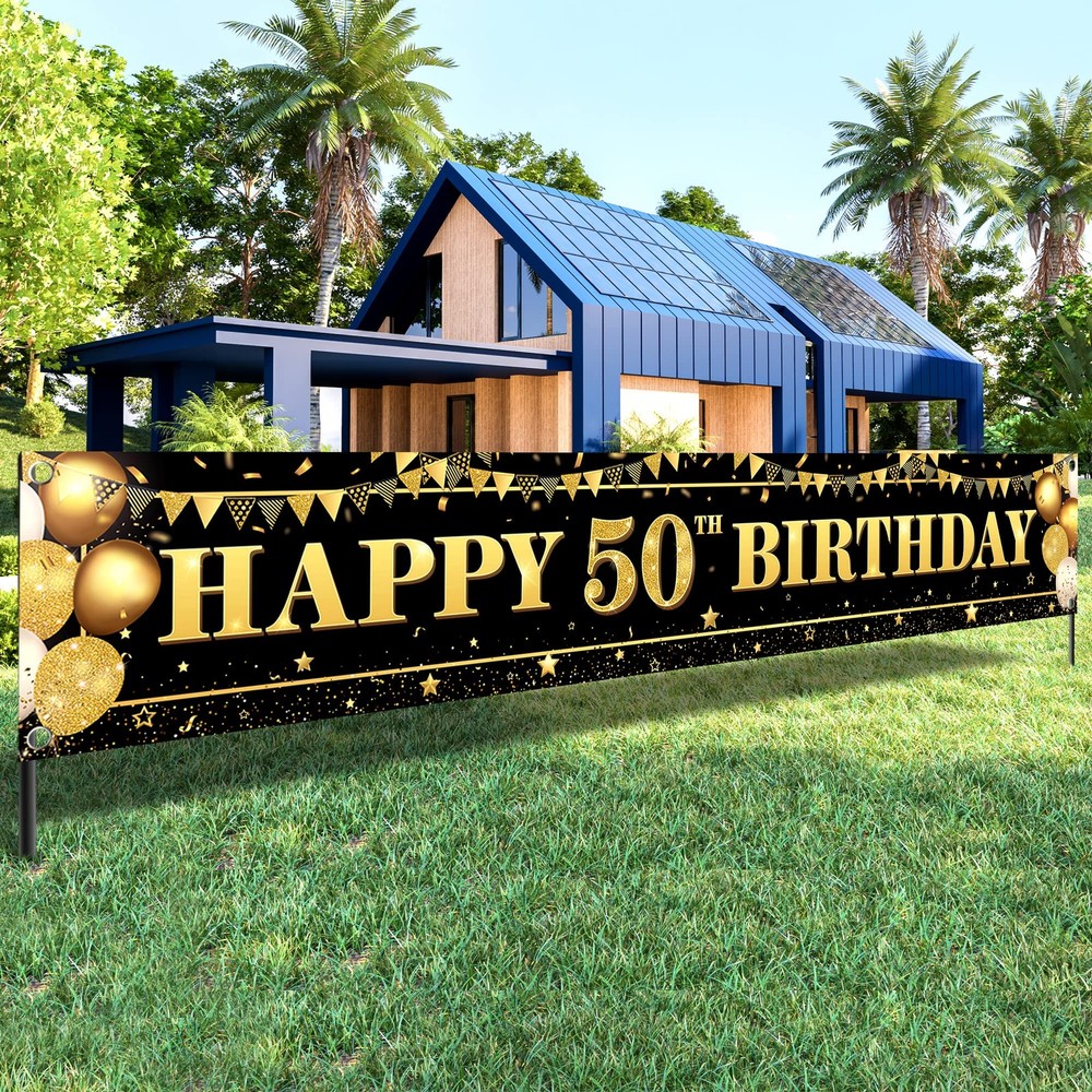 XtraLarge Happy 50th Birthday Banner – 120×20 Inch | 50th Birthday Decorations f