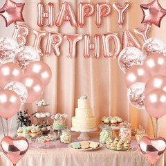 Rose Gold Pink Birthday Party Decor Set Banner Foil Balloons Curtain Tablecloth