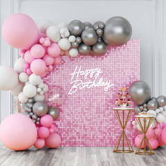 24PCS Pink Shimmer Wall Backdrop Panels 12″x12″ Square Sequins on Grid