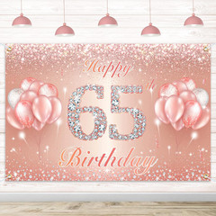 65th Birthday Banner Backdrop 4×6 ft Rose Gold Party Decoration For Men Women