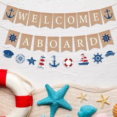 3 Pcs Jute Burlap Welcome Aboard Banner Rustic Vintage Nautical Sailboat Ligh…