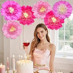 6 PCS Tissue Paper Flowers, Crepe Paper Flowers 12 in for Valentines Day
