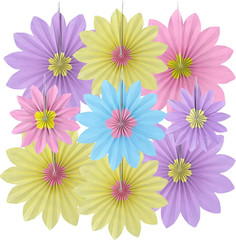9 PCS Pastel Birthday Decorations, Yellow,Pink and Purple Sunflower Paper Fans D