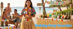 4 Pack Luau Grass Table Skirt, Luau Party Decorations, Natural 108″ x 29.5″