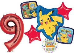 9th Party Supplies 7pc Pikachu Foil Balloon Bouquet Decorations