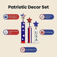 Charming 3-Piece Wooden Firework Decor – Ideal for 4th of July Celebrations