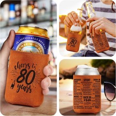 Funny 80th Birthday Gift – Vintage 1946 Leather Beer Cooler Sleeve for Him/Her