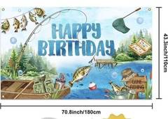 Avezano Gone Fishing Happy Birthday Party Backdrop Banner 6×3.6ft Fabric Kids